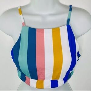 RAISINS Crossroads High Nevk Striped Bikini Top
